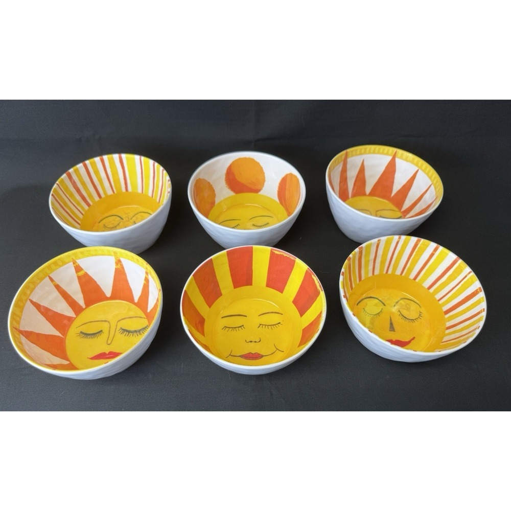 Set Of 6 Pier 1 Melamine Sun Shine 2.5" Bowls Bright Yellow White & Orange - Picture 2 of 7